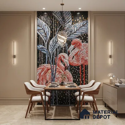 Faux Mosaic Mural Poster Wall Tile TL 07915 Flamingo 4 ft x 2 ft Vitrified Glossy Punch Finish - 9 mm | Suitable For Living Room, Bedroom & Office
