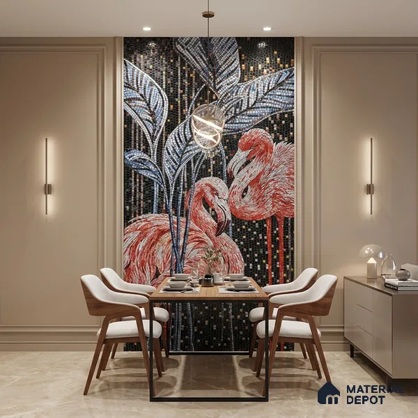 Faux Mosaic Mural Poster Wall Tile TL 07915 Flamingo 4 ft x 2 ft Vitrified Glossy Punch Finish - 9 mm | Suitable For Living Room, Bedroom & Office