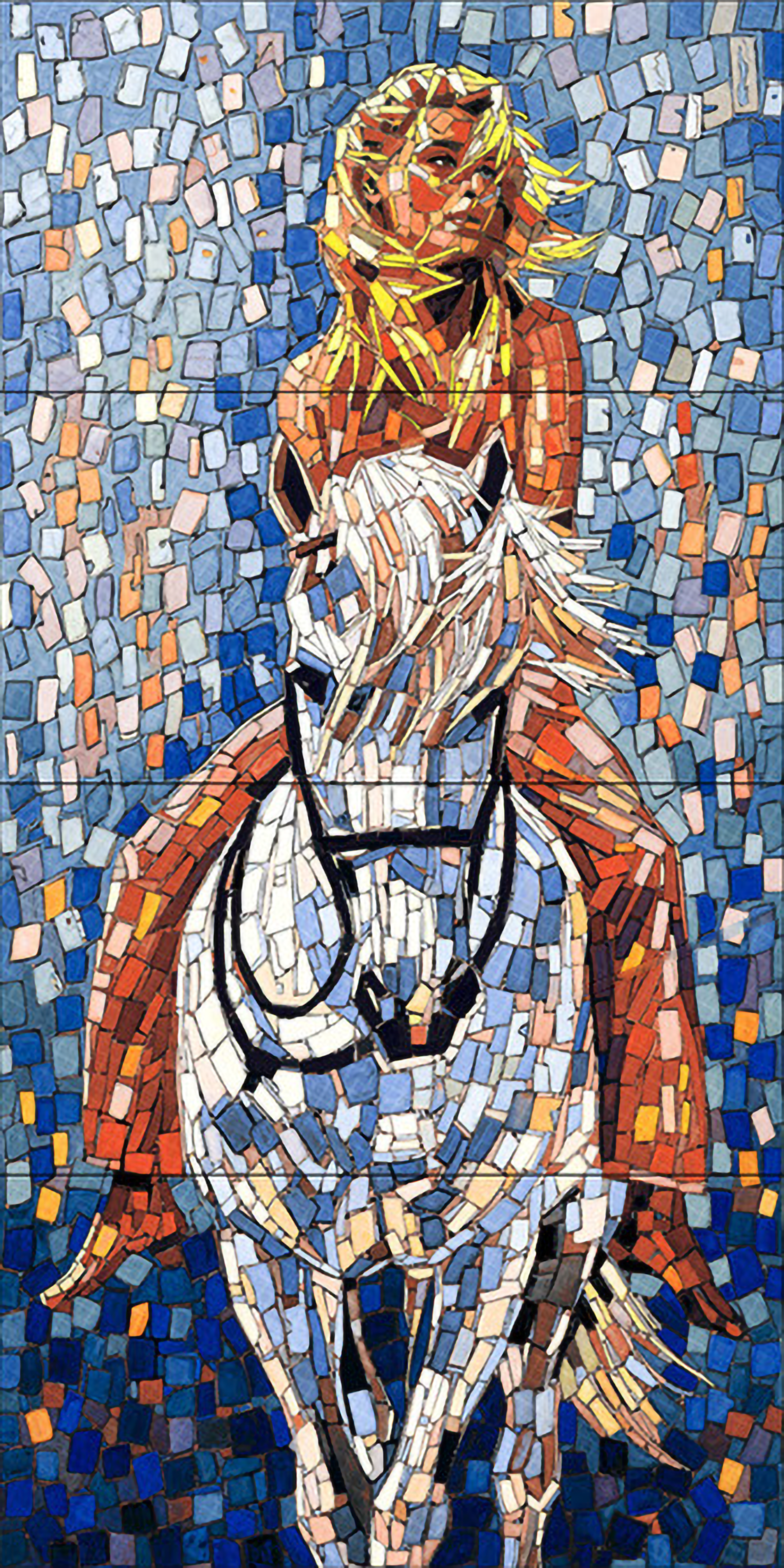 Faux Mosaic Mural Poster Wall Tile TL 07916 Galloping Girl 4 ft x 2 ft Vitrified Glossy Punch Finish - 9 mm | Suitable For Living Room, Bedroom & Office