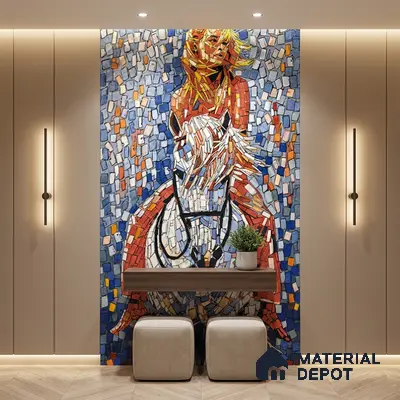 Faux Mosaic Mural Poster Wall Tile TL 07916 Galloping Girl 4 ft x 2 ft Vitrified Glossy Punch Finish - 9 mm | Suitable For Living Room, Bedroom & Office