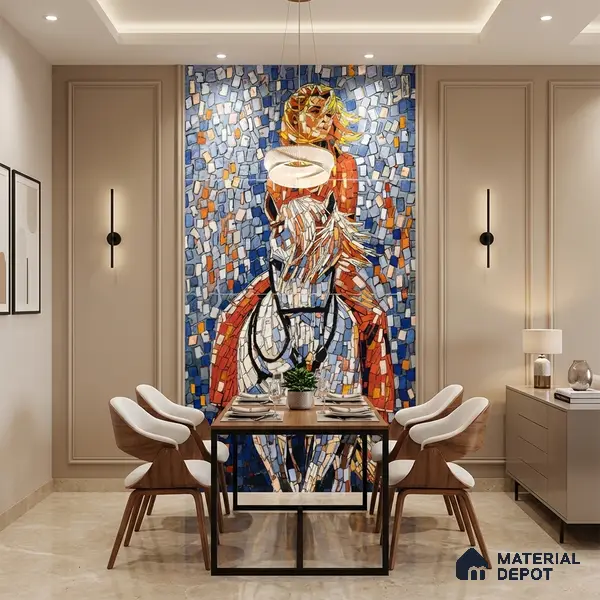 Faux Mosaic Mural Poster Wall Tile TL 07916 Galloping Girl 4 ft x 2 ft Vitrified Glossy Punch Finish - 9 mm | Suitable For Living Room, Bedroom & Office