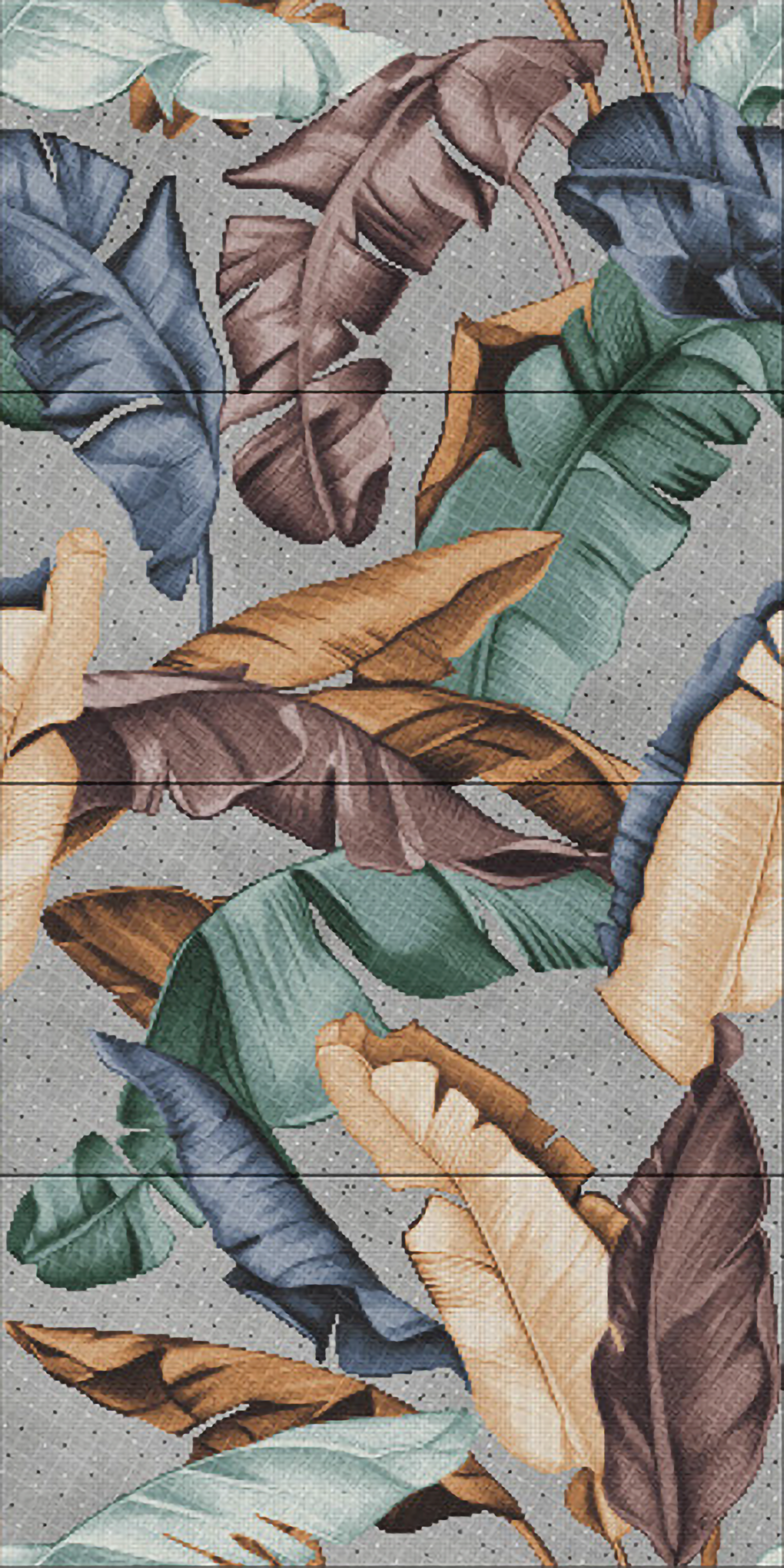 Faux Mosaic Mural Poster Wall Tile TL 07917 Tropical Leaf 4 ft x 2 ft Vitrified Glossy Punch Finish - 9 mm | Suitable For Living Room, Bedroom & Office