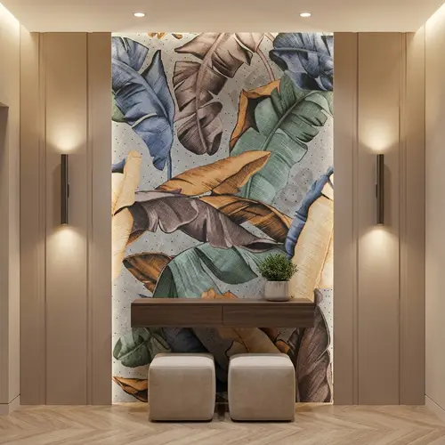Faux Mosaic Mural Poster Wall Tile TL 07917 Tropical Leaf 4 ft x 2 ft Vitrified Glossy Punch Finish - 9 mm | Suitable For Living Room, Bedroom & Office