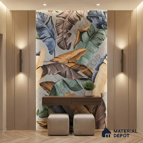 Faux Mosaic Mural Poster Wall Tile TL 07917 Tropical Leaf 4 ft x 2 ft Vitrified Glossy Punch Finish - 9 mm | Suitable For Living Room, Bedroom & Office