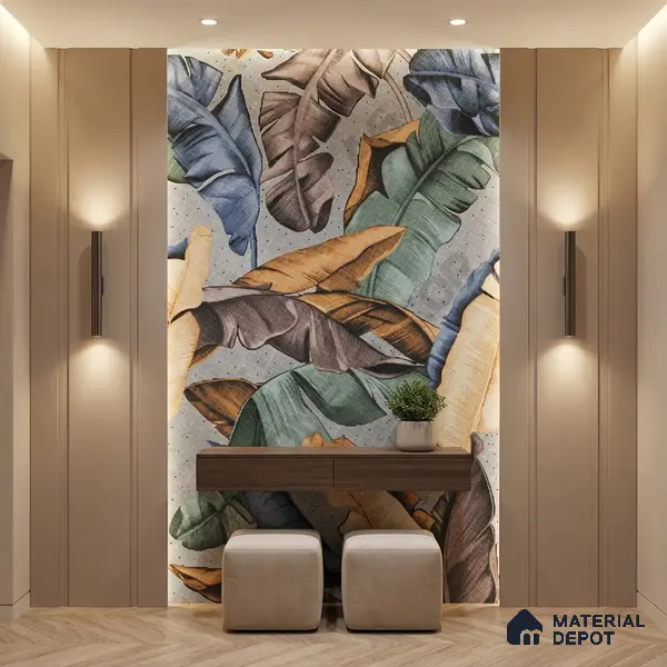 Faux Mosaic Mural Poster Wall Tile TL 07917 Tropical Leaf 4 ft x 2 ft Vitrified Glossy Punch Finish - 9 mm | Suitable For Living Room, Bedroom & Office