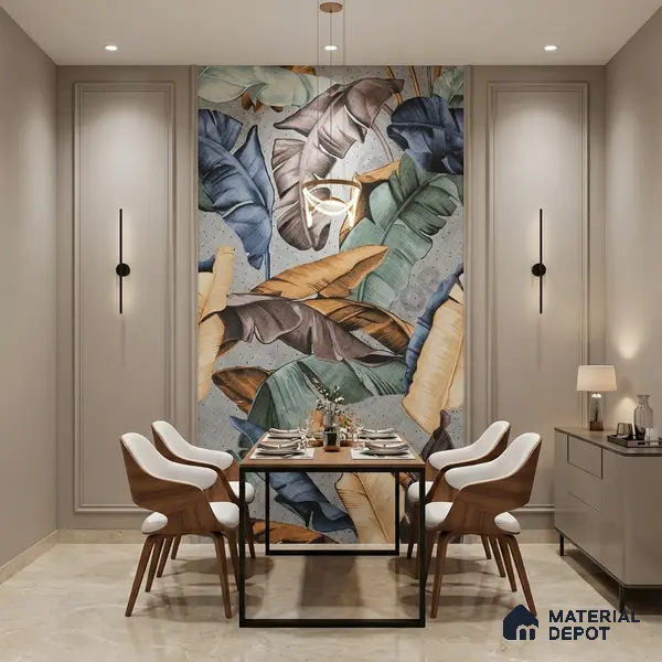 Faux Mosaic Mural Poster Wall Tile TL 07917 Tropical Leaf 4 ft x 2 ft Vitrified Glossy Punch Finish - 9 mm | Suitable For Living Room, Bedroom & Office