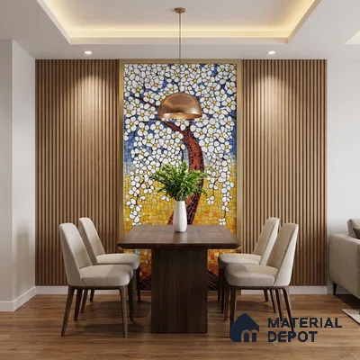Faux Mosaic Mural Poster Wall Tile TL 07918 White Tree 4 ft x 2 ft Vitrified Glossy Punch Finish - 9 mm | Suitable For Living Room, Bedroom & Office