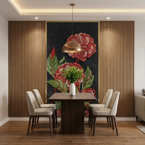 Faux Mosaic Mural Poster Wall Tile TL 07920 Crimson Rose 4 ft x 2 ft Vitrified Glossy Punch Finish - 9 mm | Suitable For Living Room, Bedroom & Office