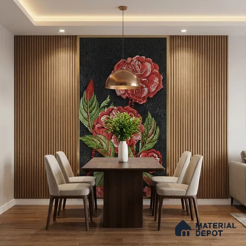 Faux Mosaic Mural Poster Wall Tile TL 07920 Crimson Rose 4 ft x 2 ft Vitrified Glossy Punch Finish - 9 mm | Suitable For Living Room, Bedroom & Office