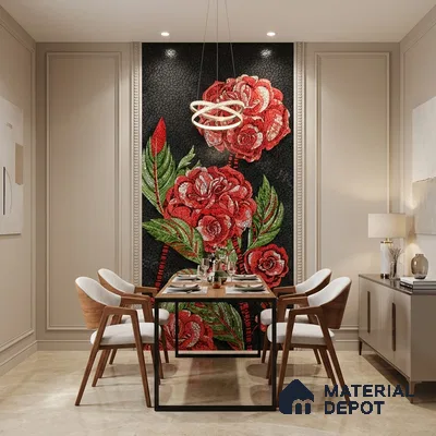 Faux Mosaic Mural Poster Wall Tile TL 07920 Crimson Rose 4 ft x 2 ft Vitrified Glossy Punch Finish - 9 mm | Suitable For Living Room, Bedroom & Office