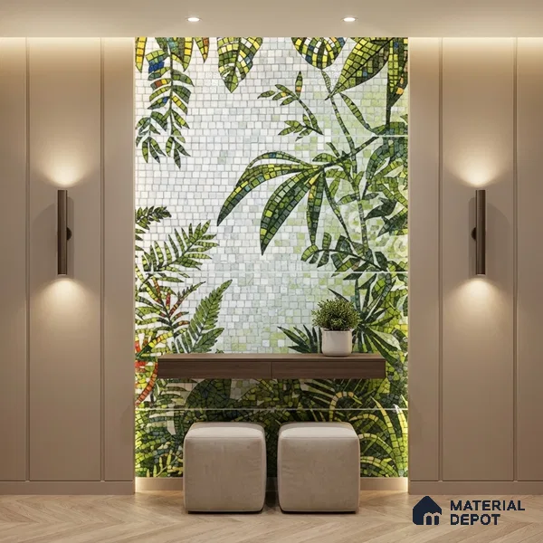 Faux Mosaic Mural Poster Wall Tile TL 07921 Rainforest 4 ft x 2 ft Vitrified Glossy Punch Finish - 9 mm | Suitable For Living Room, Bedroom & Office