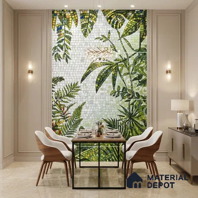 Faux Mosaic Mural Poster Wall Tile TL 07921 Rainforest 4 ft x 2 ft Vitrified Glossy Punch Finish - 9 mm | Suitable For Living Room, Bedroom & Office