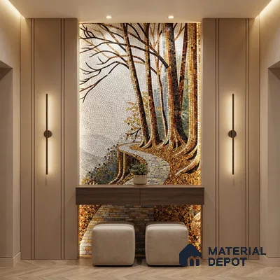 Faux Mosaic Mural Poster Wall Tile TL 07923 Autumn Trail 4 ft x 2 ft Vitrified Glossy Punch Finish - 9 mm | Suitable For Living Room, Bedroom & Office