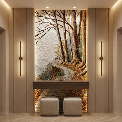 Faux Mosaic Mural Poster Wall Tile TL 07923 Autumn Trail 4 ft x 2 ft Vitrified Glossy Punch Finish - 9 mm | Suitable For Living Room, Bedroom & Office