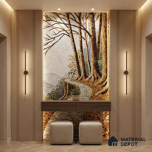 Faux Mosaic Mural Poster Wall Tile TL 07923 Autumn Trail 4 ft x 2 ft Vitrified Glossy Punch Finish - 9 mm | Suitable For Living Room, Bedroom & Office