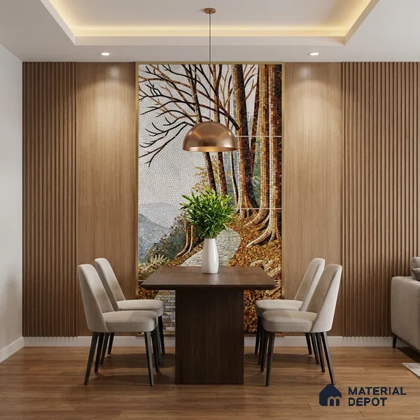 Faux Mosaic Mural Poster Wall Tile TL 07923 Autumn Trail 4 ft x 2 ft Vitrified Glossy Punch Finish - 9 mm | Suitable For Living Room, Bedroom & Office