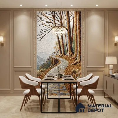 Faux Mosaic Mural Poster Wall Tile TL 07923 Autumn Trail 4 ft x 2 ft Vitrified Glossy Punch Finish - 9 mm | Suitable For Living Room, Bedroom & Office