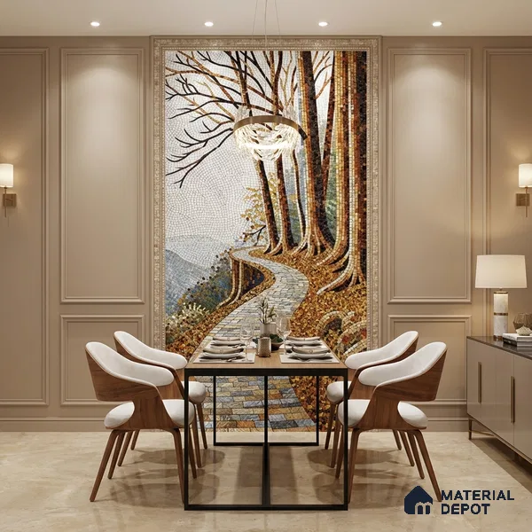 Faux Mosaic Mural Poster Wall Tile TL 07923 Autumn Trail 4 ft x 2 ft Vitrified Glossy Punch Finish - 9 mm | Suitable For Living Room, Bedroom & Office