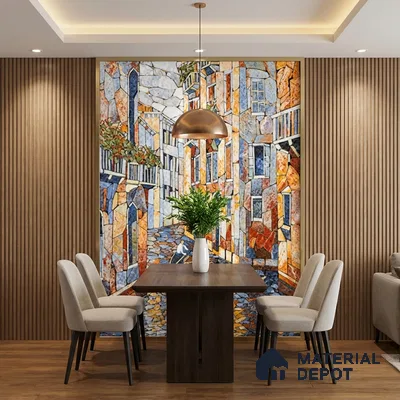 Faux Mosaic Mural Poster Wall Tile TL 07924 Rowboat City 4 ft x 2 ft Vitrified Glossy Punch Finish - 9 mm | Suitable For Living Room, Bedroom & Office