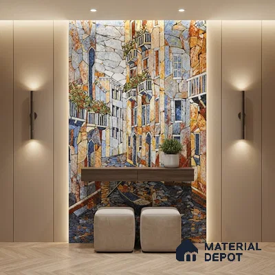 Faux Mosaic Mural Poster Wall Tile TL 07924 Rowboat City 4 ft x 2 ft Vitrified Glossy Punch Finish - 9 mm | Suitable For Living Room, Bedroom & Office