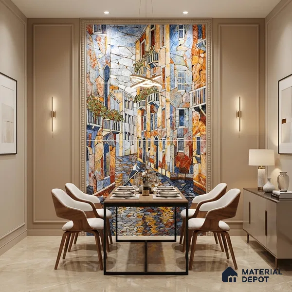 Faux Mosaic Mural Poster Wall Tile TL 07924 Rowboat City 4 ft x 2 ft Vitrified Glossy Punch Finish - 9 mm | Suitable For Living Room, Bedroom & Office
