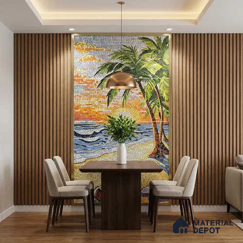 Faux Mosaic Mural Poster Wall Tile TL 07925 Palm Beach 4 ft x 2 ft Vitrified Glossy Punch Finish - 9 mm | Suitable For Living Room, Bedroom & Office