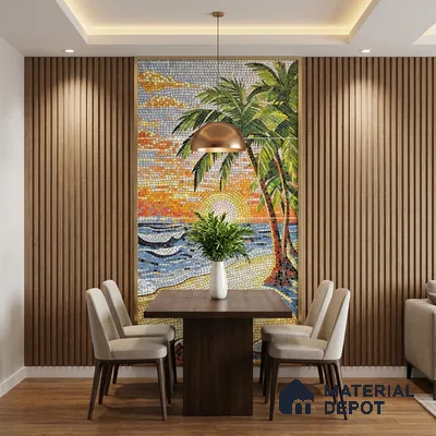Faux Mosaic Mural Poster Wall Tile TL 07925 Palm Beach 4 ft x 2 ft Vitrified Glossy Punch Finish - 9 mm | Suitable For Living Room, Bedroom & Office