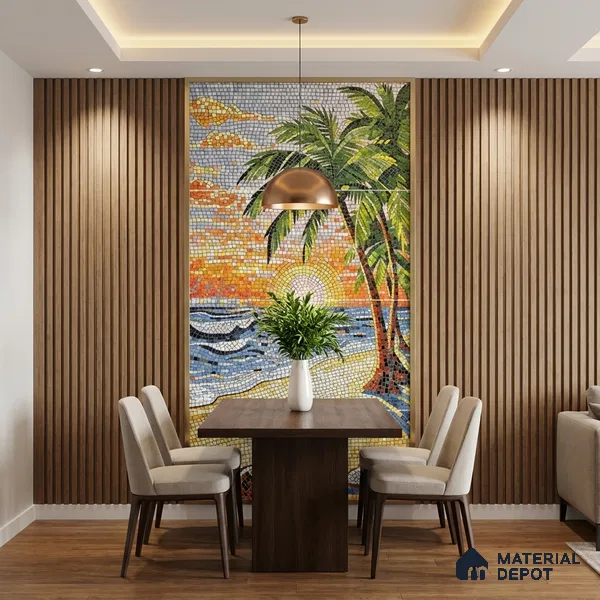 Faux Mosaic Mural Poster Wall Tile TL 07925 Palm Beach 4 ft x 2 ft Vitrified Glossy Punch Finish - 9 mm | Suitable For Living Room, Bedroom & Office