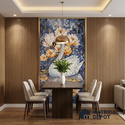 Faux Mosaic Mural Poster Wall Tile TL 07927 Elegant Swan 4 ft x 2 ft Vitrified Glossy Punch Finish - 9 mm | Suitable For Living Room, Bedroom & Office