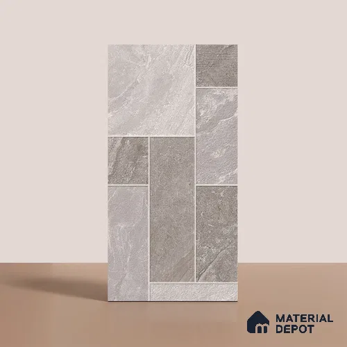 Punch Stone Floor & Wall Tile TL 07947 D Romagna Light Grey 4 ft x 2 ft Matte Finish  Vitrified Tile - 9 mm  | 4 Random Designs | Suitable For living Room, Bedroom, Bathroom