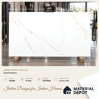 Marble Look Floor & Wall Tile TL 07948 Calacatta Velino 6 ft x 4 ft Vitrified Matte Finish - 9 mm | Adhesive and Spacers Must be Used During Installation