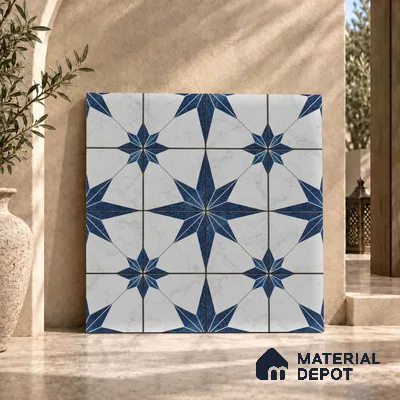 Multifired Moroccan Floor & Wall Tile TL 07950 Caspian Veil 2 ft x 2 ft Vitrified Matte Finish - 9 mm | Suitable for Living Room, Bathroom, Kitchen & Backsplash