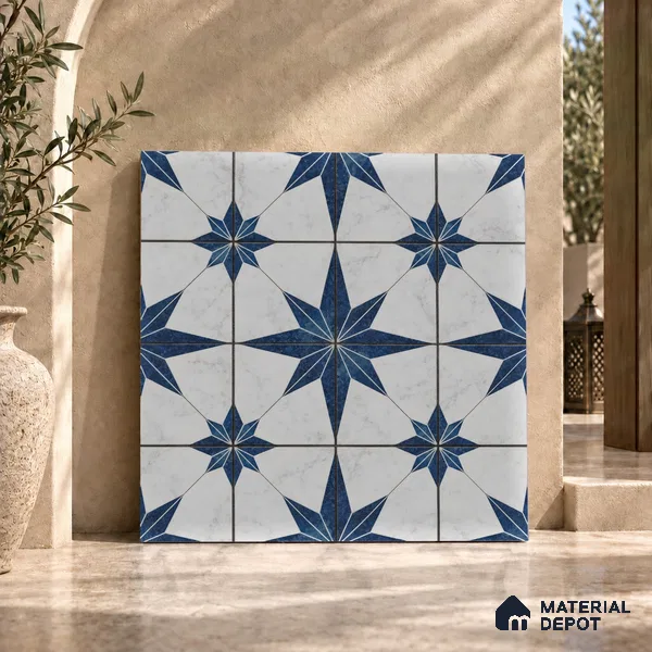 Multifired Moroccan Floor & Wall Tile TL 07950 Caspian Veil 2 ft x 2 ft Vitrified Matte Finish - 9 mm | Suitable for Living Room, Bathroom, Kitchen & Backsplash