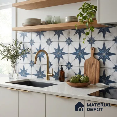 Multifired Moroccan Floor & Wall Tile TL 07950 Caspian Veil 2 ft x 2 ft Vitrified Matte Finish - 9 mm | Suitable for Living Room, Bathroom, Kitchen & Backsplash
