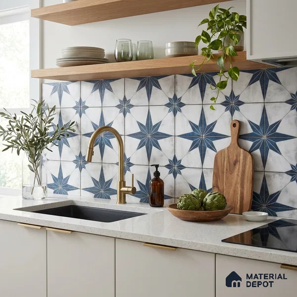 Multifired Moroccan Floor & Wall Tile TL 07950 Caspian Veil 2 ft x 2 ft Vitrified Matte Finish - 9 mm | Suitable for Living Room, Bathroom, Kitchen & Backsplash