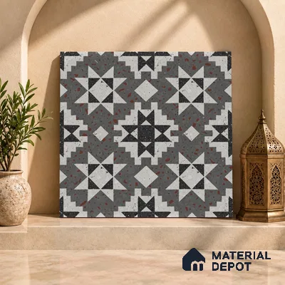 Multifired Moroccan Floor & Wall Tile TL 07951 Moonlit Alloy 2 ft x 2 ft Vitrified Matte Finish - 9 mm | Suitable for Living Room, Bathroom, Kitchen & Backsplash