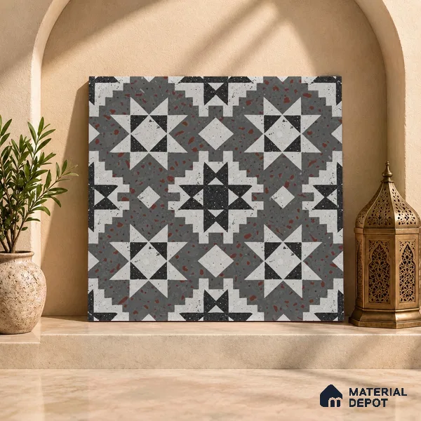 Multifired Moroccan Floor & Wall Tile TL 07951 Moonlit Alloy 2 ft x 2 ft Vitrified Matte Finish - 9 mm | Suitable for Living Room, Bathroom, Kitchen & Backsplash
