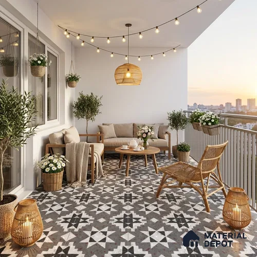 Multifired Moroccan Floor & Wall Tile TL 07951 Moonlit Alloy 2 ft x 2 ft Vitrified Matte Finish - 9 mm | Suitable for Living Room, Bathroom, Kitchen & Backsplash