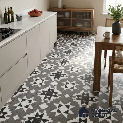Multifired Moroccan Floor & Wall Tile TL 07951 Moonlit Alloy 2 ft x 2 ft Vitrified Matte Finish - 9 mm | Suitable for Living Room, Bathroom, Kitchen & Backsplash