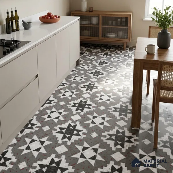 Multifired Moroccan Floor & Wall Tile TL 07951 Moonlit Alloy 2 ft x 2 ft Vitrified Matte Finish - 9 mm | Suitable for Living Room, Bathroom, Kitchen & Backsplash