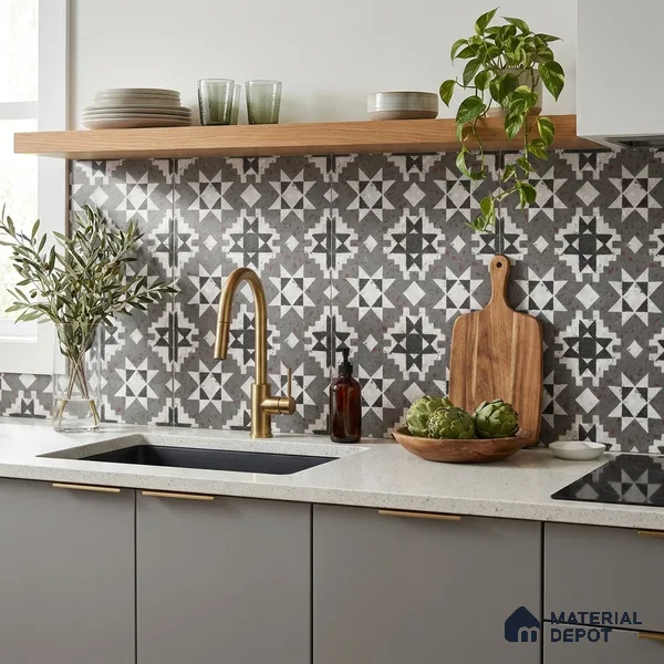 Multifired Moroccan Floor & Wall Tile TL 07951 Moonlit Alloy 2 ft x 2 ft Vitrified Matte Finish - 9 mm | Suitable for Living Room, Bathroom, Kitchen & Backsplash