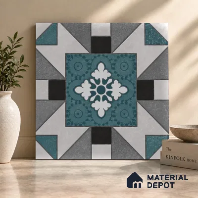 Multifired Moroccan Floor & Wall Tile TL 07952 Silver Fjord 2 ft x 2 ft Vitrified Matte Finish - 9 mm | Suitable for Living Room, Bathroom, Kitchen & Backsplash