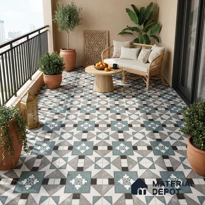 Multifired Moroccan Floor & Wall Tile TL 07952 Silver Fjord 2 ft x 2 ft Vitrified Matte Finish - 9 mm | Suitable for Living Room, Bathroom, Kitchen & Backsplash