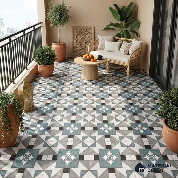 Multifired Moroccan Floor & Wall Tile TL 07952 Silver Fjord 2 ft x 2 ft Vitrified Matte Finish - 9 mm | Suitable for Living Room, Bathroom, Kitchen & Backsplash