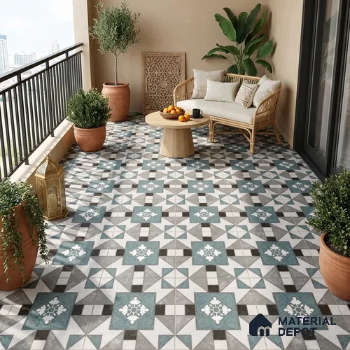Multifired Moroccan Floor & Wall Tile TL 07952 Silver Fjord 2 ft x 2 ft Vitrified Matte Finish - 9 mm | Suitable for Living Room, Bathroom, Kitchen & Backsplash