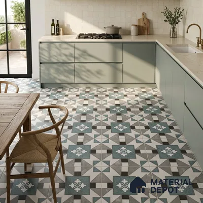 Multifired Moroccan Floor & Wall Tile TL 07952 Silver Fjord 2 ft x 2 ft Vitrified Matte Finish - 9 mm | Suitable for Living Room, Bathroom, Kitchen & Backsplash