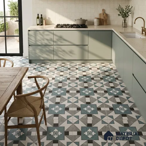 Multifired Moroccan Floor & Wall Tile TL 07952 Silver Fjord 2 ft x 2 ft Vitrified Matte Finish - 9 mm | Suitable for Living Room, Bathroom, Kitchen & Backsplash