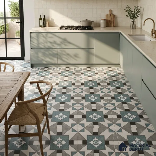 Multifired Moroccan Floor & Wall Tile TL 07952 Silver Fjord 2 ft x 2 ft Vitrified Matte Finish - 9 mm | Suitable for Living Room, Bathroom, Kitchen & Backsplash