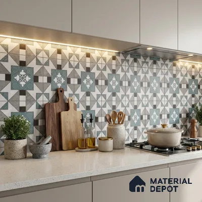 Multifired Moroccan Floor & Wall Tile TL 07952 Silver Fjord 2 ft x 2 ft Vitrified Matte Finish - 9 mm | Suitable for Living Room, Bathroom, Kitchen & Backsplash