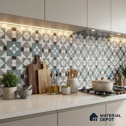 Multifired Moroccan Floor & Wall Tile TL 07952 Silver Fjord 2 ft x 2 ft Vitrified Matte Finish - 9 mm | Suitable for Living Room, Bathroom, Kitchen & Backsplash